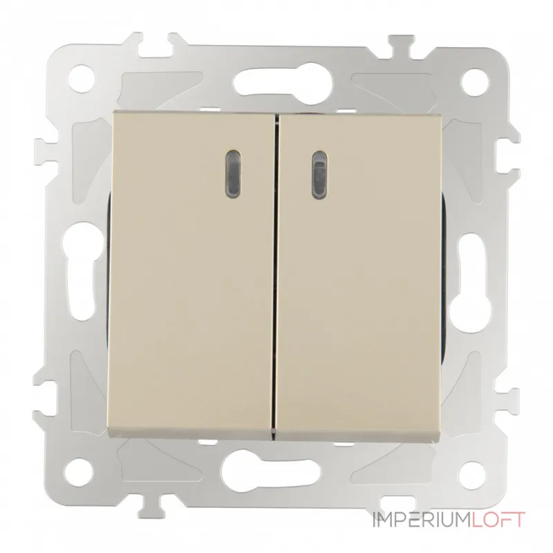 Выключатель двухклавишный с подсветкой, 10AX 250V 203.31-2.shampan от ImperiumLoft Выключатель двухклавишный с подсветкой, 10AX 250V 203.31-2.shampan от ImperiumLoft