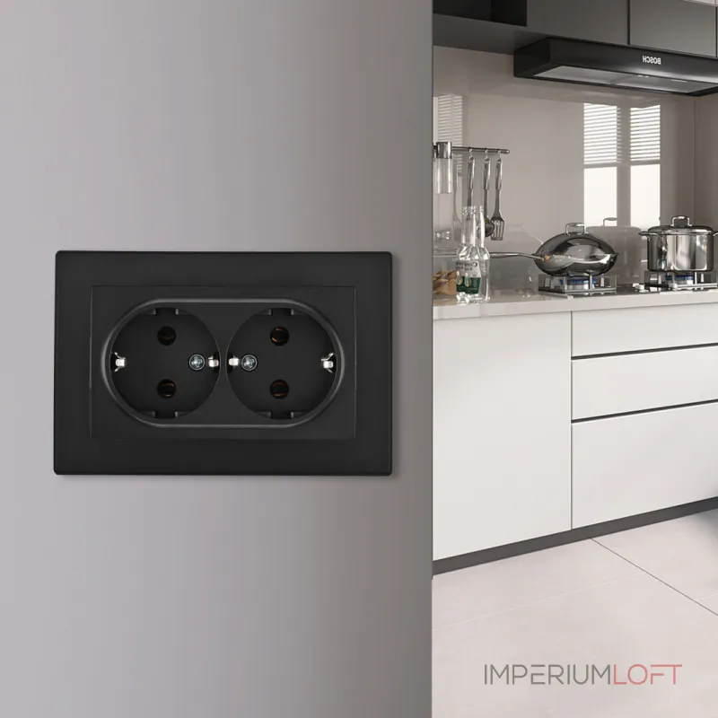Розетка двойная с заземлением и шторками Arte Milano SET06-double-40-2 black