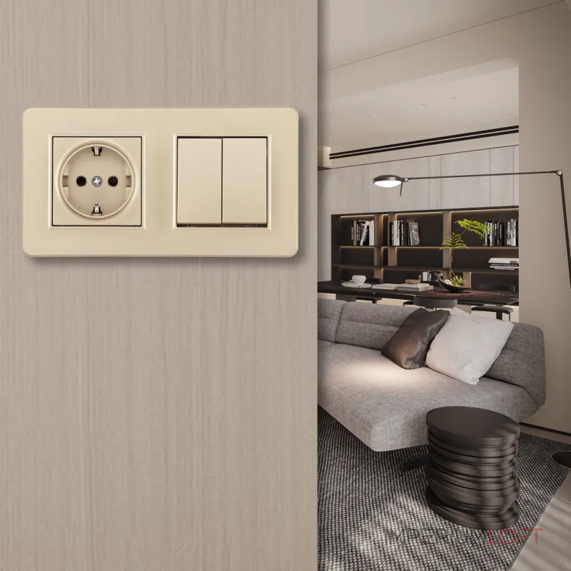 Выключатель двухклавишный с розеткой, заземлением, шторками Arte Milano SET16-2-40-1-30-2 shampan от ImperiumLoft Выключатель двухклавишный с розеткой, заземлением, шторками Arte Milano SET16-2-40-1-30-2 shampan от ImperiumLoft