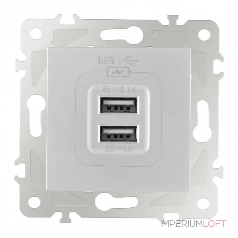 Розетка USB 2.1А+1А 203.46-1.silver