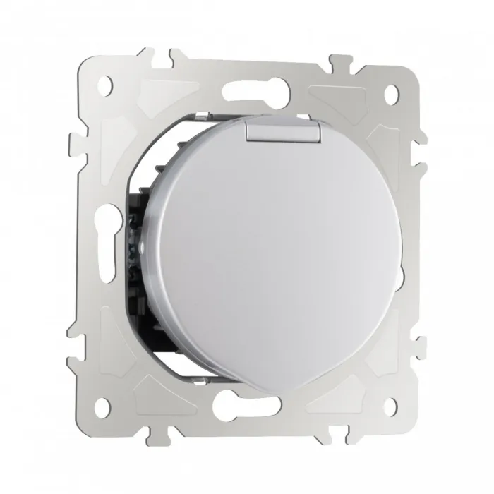 Розетка с заземлением, шторками и защитной крышкой, 16A 250V 202.41-1.silver от ImperiumLoft