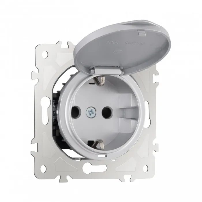Розетка с заземлением, шторками и защитной крышкой, 16A 250V 202.41-1.silver от ImperiumLoft