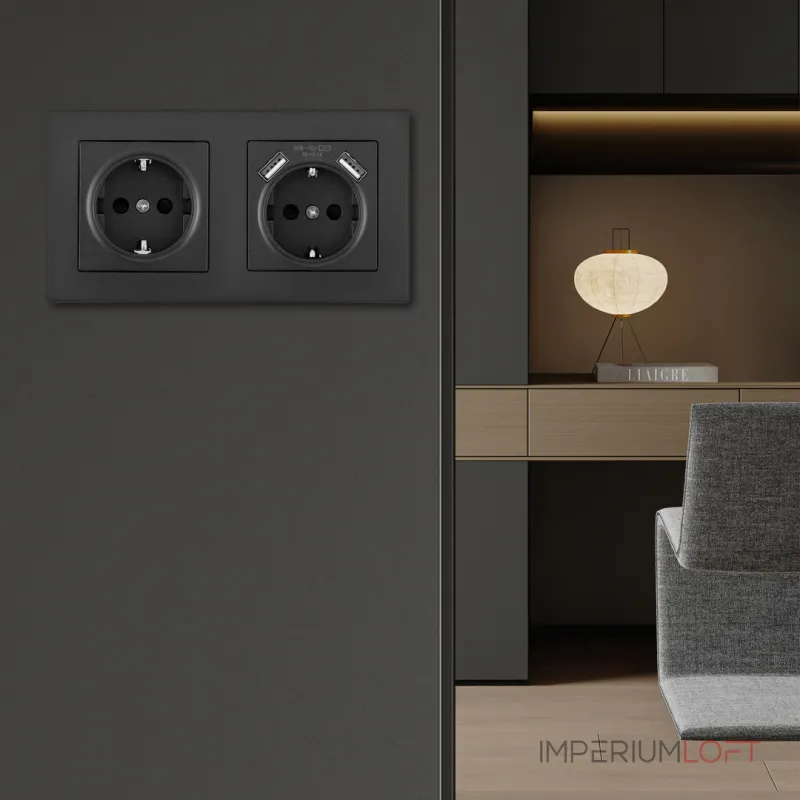 Розетка двойная (двухпостовая) c заземление и шторками + 2USB Arte Milano SET06-2-47-1-40-1 black Розетка двойная (двухпостовая) c заземление и шторками + 2USB Arte Milano SET06-2-47-1-40-1 black
