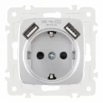 Розетка с заземлением, шторками + 2 USB, 16A 250V, USB DC 5V 2.1A 205.47-1.silver