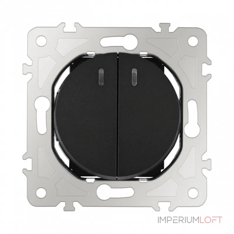 Выключатель двухклавишный проходной (на 2 направления) с подсветкой, 10AX 250V 202.33-2.black Выключатель двухклавишный проходной (на 2 направления) с подсветкой, 10AX 250V 202.33-2.black