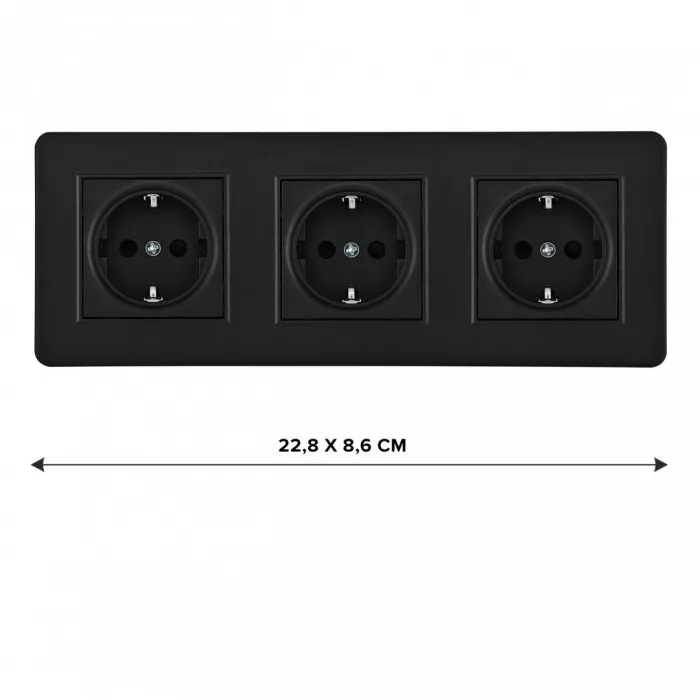 Розетка тройная (трехпостовая) с заземлением и шторками Arte Milano SET16-3-40-1x3 black от ImperiumLoft