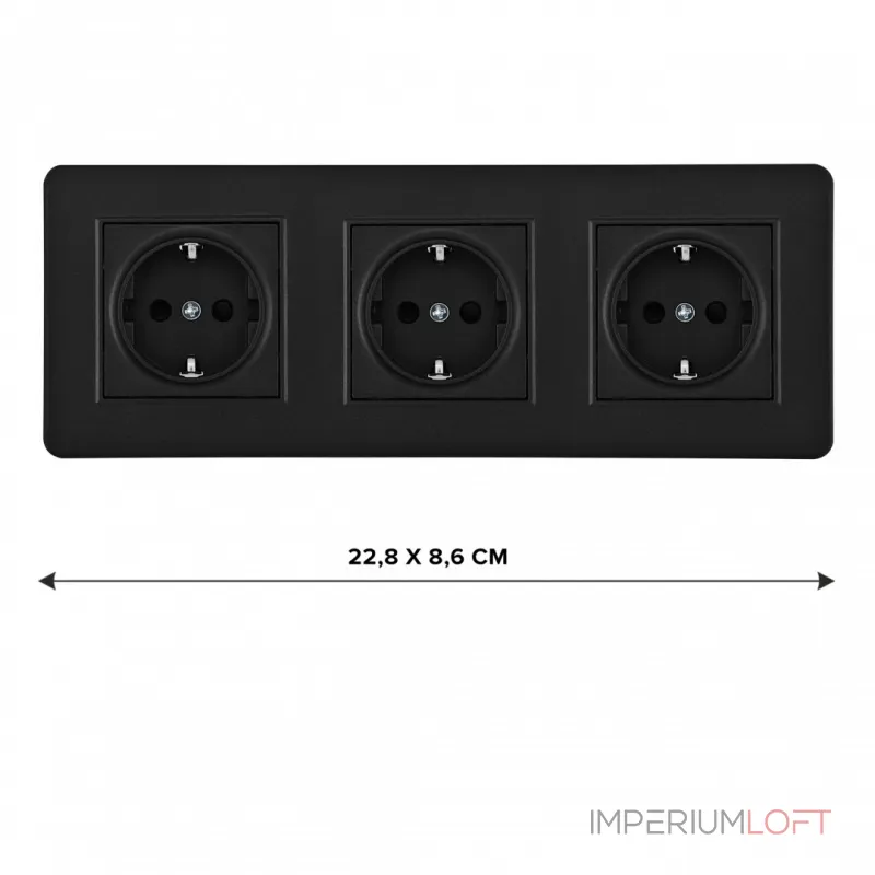 Розетка тройная (трехпостовая) с заземлением и шторками Arte Milano SET16-3-40-1x3 black от ImperiumLoft