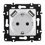 Розетка с заземлением, шторками + 2 USB, 16A 250V, USB DC 5V 2.1A 217.47-1.silver от ImperiumLoft