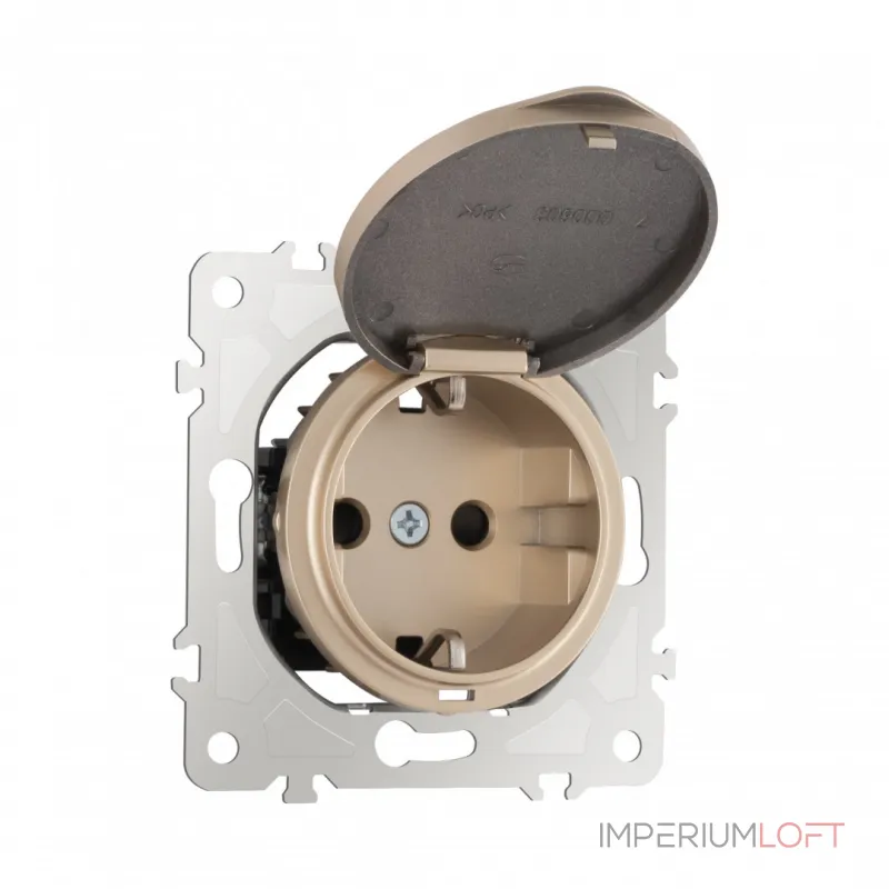 Розетка с заземлением, шторками и защитной крышкой, 16A 250V 202.41-1.shampan