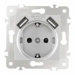 Розетка с заземлением, шторками + USB, 16A 250V, USB DC 5V 2.1A 203.47-1.silver от ImperiumLoft