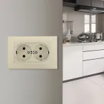 Розетка двойная с заземлением и шторками Arte Milano SET06-double-40-2 shampan