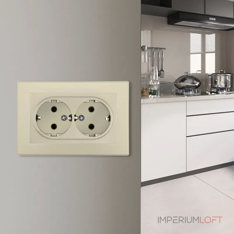 Розетка двойная с заземлением и шторками Arte Milano SET06-double-40-2 shampan