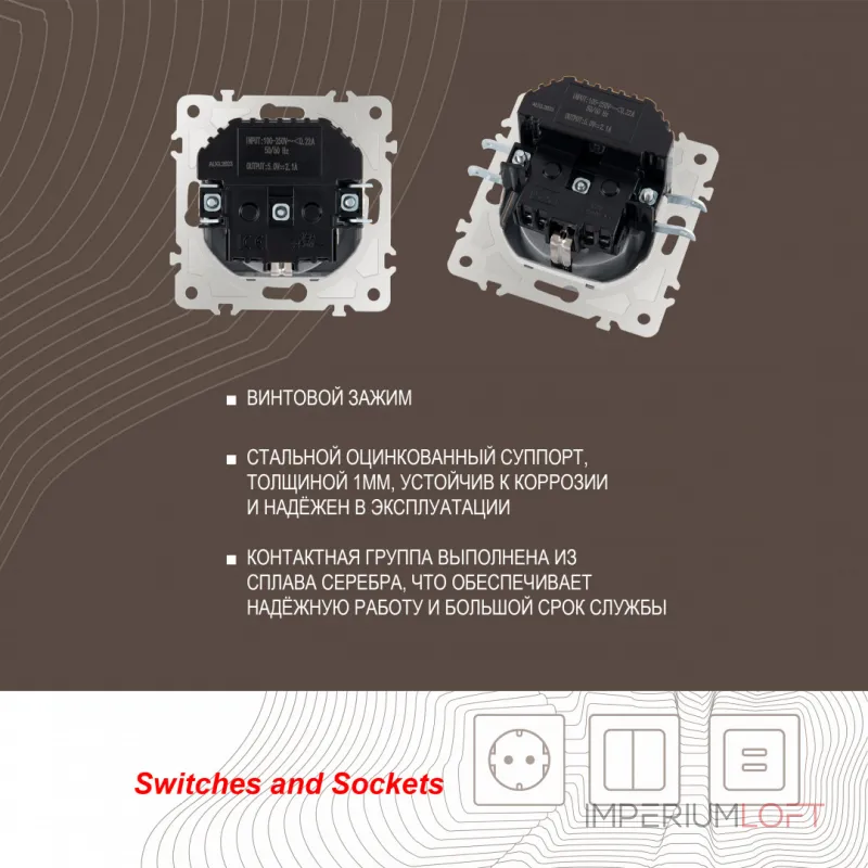 Розетка с заземлением, шторками + USB, 16A 250V, USB DC 5V 2.1A 203.47-1.silver от ImperiumLoft