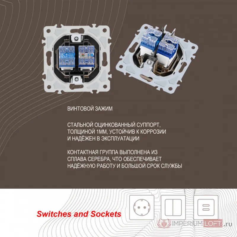 Розетка телефонная RJ11 + компьютерная RJ45 206.44-1.shampan от ImperiumLoft