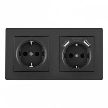Розетка двойная (двухпостовая) c заземление и шторками + 2USB Arte Milano SET06-2-47-1-40-1 black Розетка двойная (двухпостовая) c заземление и шторками + 2USB Arte Milano SET06-2-47-1-40-1 black