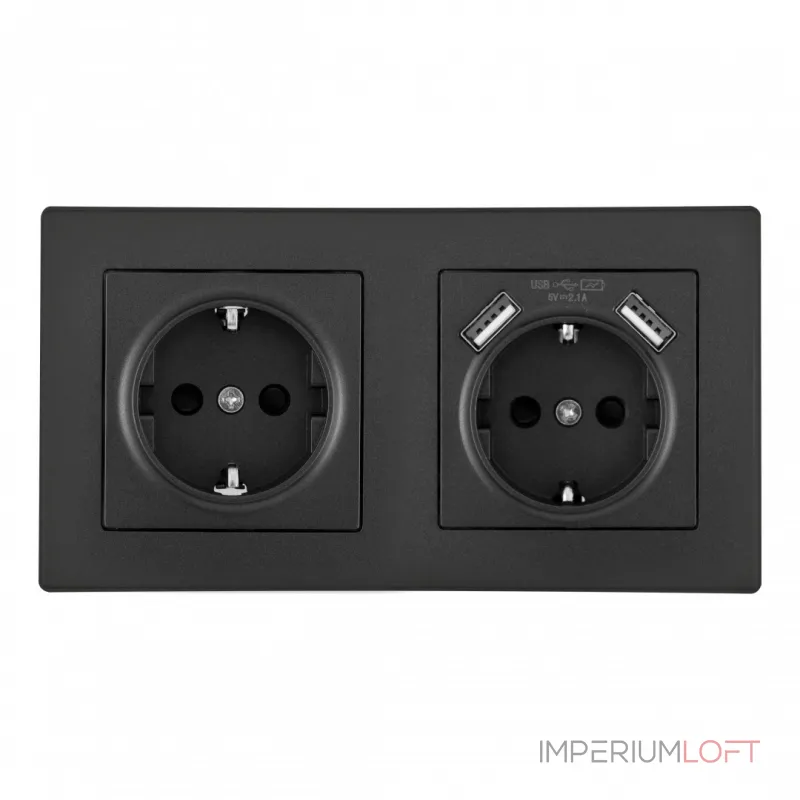 Розетка двойная (двухпостовая) c заземление и шторками + 2USB Arte Milano SET06-2-47-1-40-1 black Розетка двойная (двухпостовая) c заземление и шторками + 2USB Arte Milano SET06-2-47-1-40-1 black