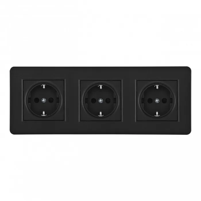 Розетка тройная (трехпостовая) с заземлением и шторками Arte Milano SET16-3-40-1x3 black от ImperiumLoft