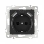 Розетка с заземлением, шторками + 2 USB, 16A 250V, USB DC 5V 2.1A 206.47-1.black от ImperiumLoft