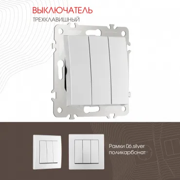 Выключатель трёхклавишный, 10AX 250V 206.30-3.silver Выключатель трёхклавишный, 10AX 250V 206.30-3.silver
