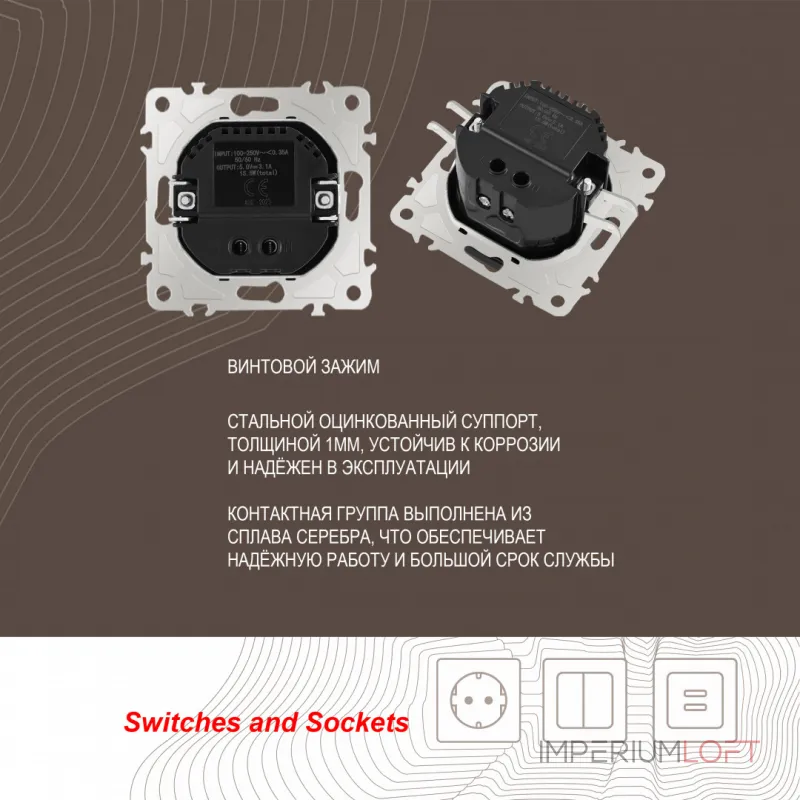 Розетка USB 2.1А+1А 206.46-1.black от ImperiumLoft