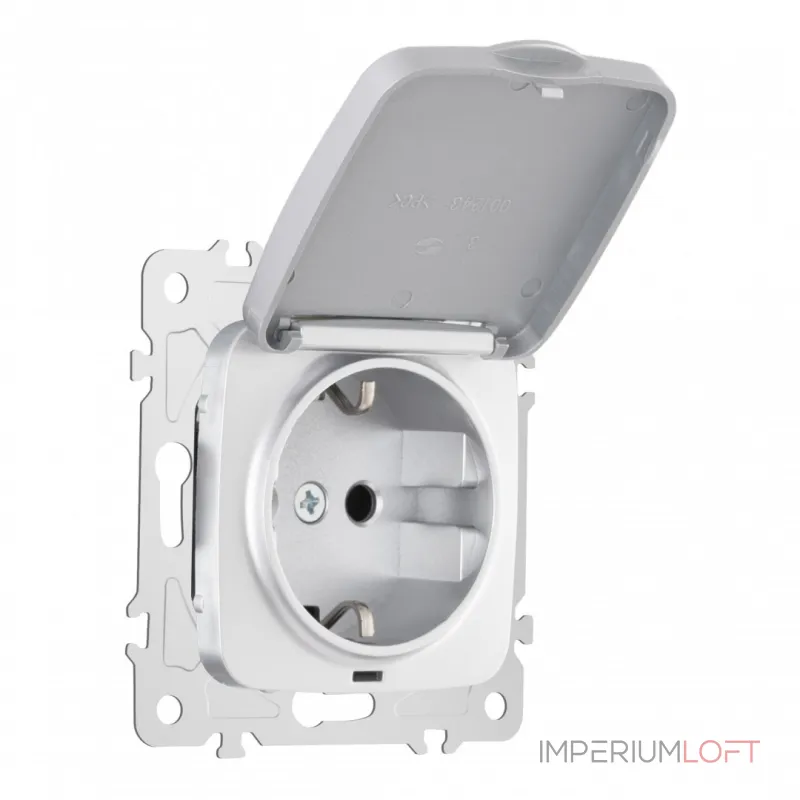 Розетка с заземлением, шторками и защитной крышкой, 16A 250V 205.41-1.silver от ImperiumLoft