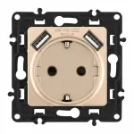 Розетка с заземлением, шторками + 2 USB, 16A 250V, USB DC 5V 2.1A 217.47-1.shampan