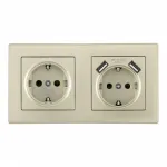 Розетка двойная (двухпостовая) c заземление и шторками + 2USB Arte Milano SET06-2-47-1-40-1 shampan