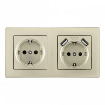 Розетка двойная (двухпостовая) c заземление и шторками + 2USB Arte Milano SET06-2-47-1-40-1 shampan Розетка двойная (двухпостовая) c заземление и шторками + 2USB Arte Milano SET06-2-47-1-40-1 shampan