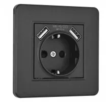Комплект розетки с заземлением, шторками, рамкой однопостовой + 2 USB Arte Milano SET16-1-47-1 black