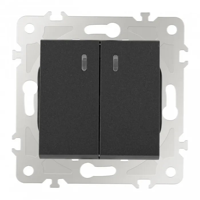 Выключатель двухклавишный с подсветкой, 10AX 250V 203.31-2.black от ImperiumLoft