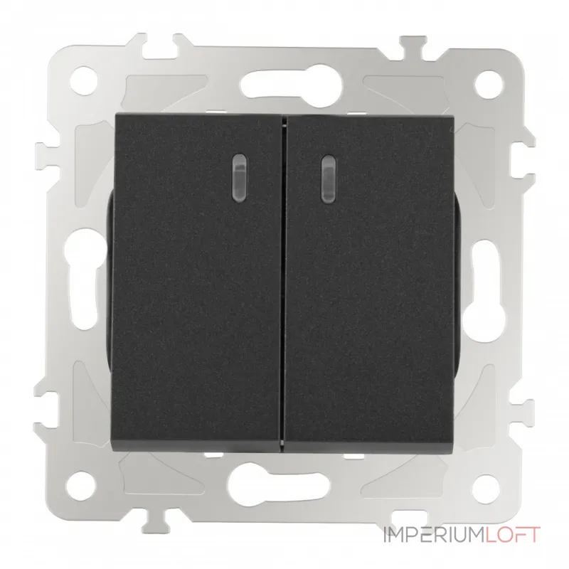 Выключатель двухклавишный с подсветкой, 10AX 250V 203.31-2.black