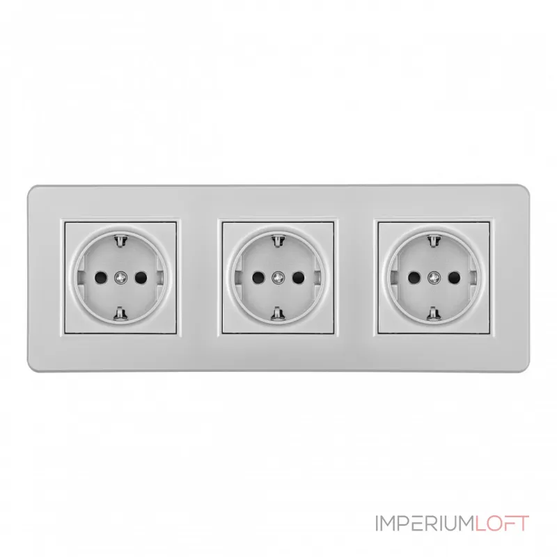 Розетка тройная (трехпостовая) с заземлением и шторками Arte Milano SET16-3-40-1x3 silver