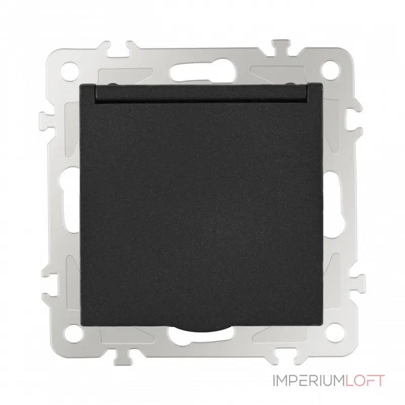 Розетка с заземлением, шторками и защитной крышкой, 16A 250V 206.41-1.black от ImperiumLoft