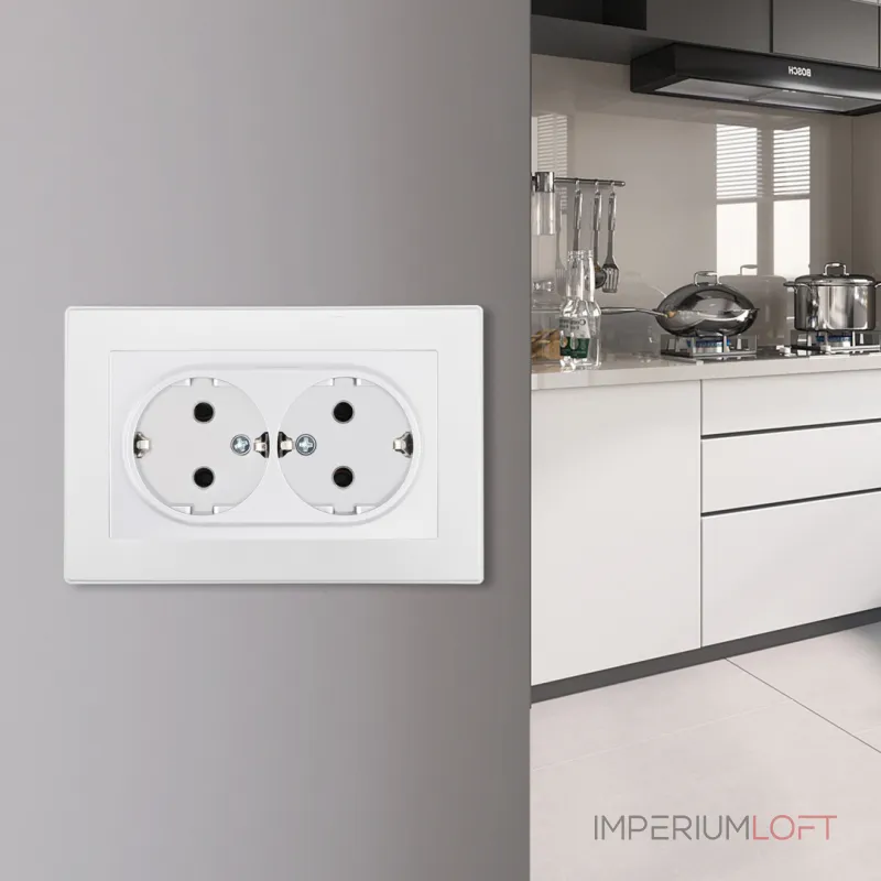 Розетка двойная с заземлением и шторками Arte Milano SET06-double-40-2 white