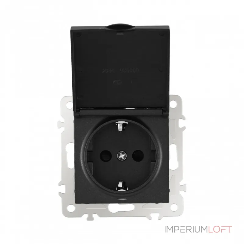 Розетка с заземлением, шторками и защитной крышкой, 16A 250V 206.41-1.black от ImperiumLoft