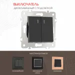 Выключатель двухклавишный с подсветкой, 10AX 250V 203.31-2.black от ImperiumLoft