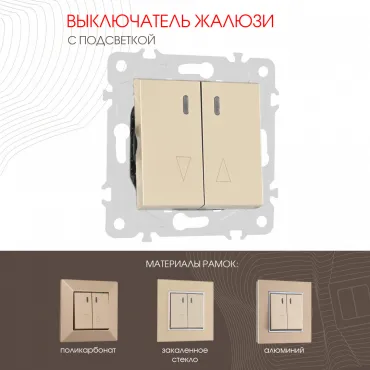 Выключатель жалюзи с подсветкой, 10A 250V 203.39-2.shampan