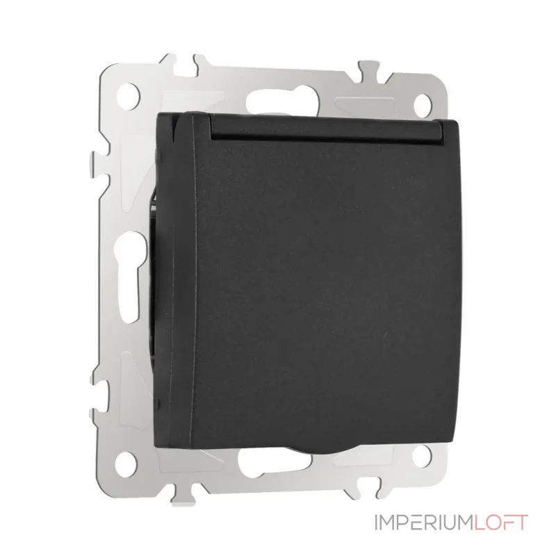 Розетка с заземлением, шторками и защитной крышкой, 16A 250V 206.41-1.black от ImperiumLoft