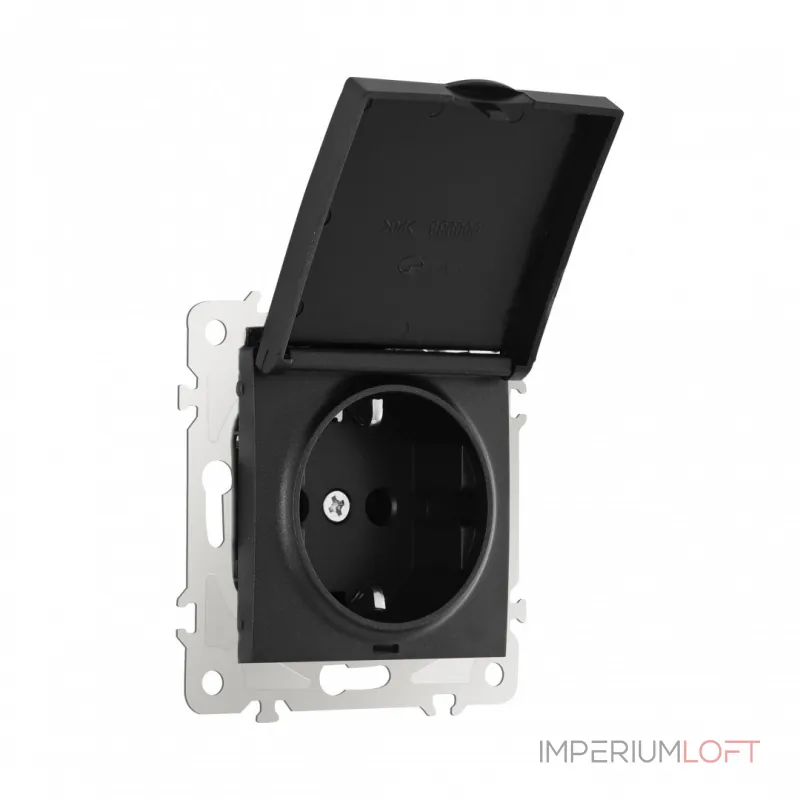 Розетка с заземлением, шторками и защитной крышкой, 16A 250V 206.41-1.black от ImperiumLoft