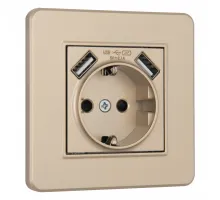 Комплект розетки с заземлением, шторками, рамкой однопостовой + 2 USB Arte Milano SET16-1-47-1 shampan
