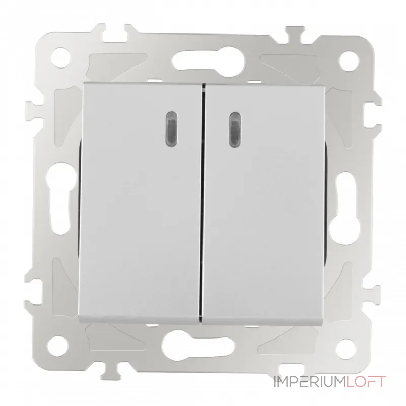 Выключатель двухклавишный с подсветкой, 10AX 250V 203.31-2.silver от ImperiumLoft