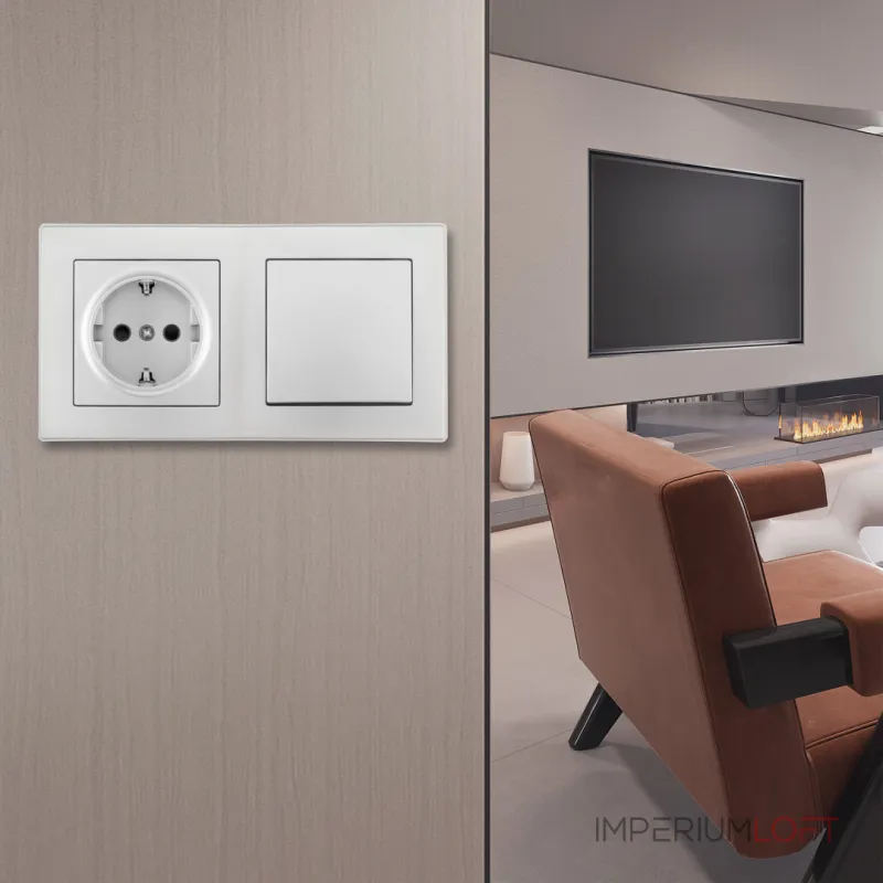 Выключатель одноклавишный с розеткой, заземлением, шторками Arte Milano SET06-2-30-1-40-1 silver от ImperiumLoft