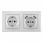 Розетка двойная (двухпостовая) c заземление и шторками + 2USB Arte Milano SET06-2-47-1-40-1 silver