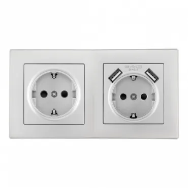 Розетка двойная (двухпостовая) c заземление и шторками + 2USB Arte Milano SET06-2-47-1-40-1 silver