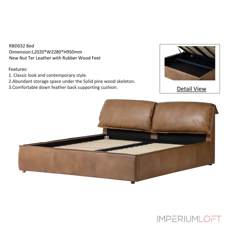 Кровать BlessLight RBD032 New Nut ter leather with Rubber wood feet 9778