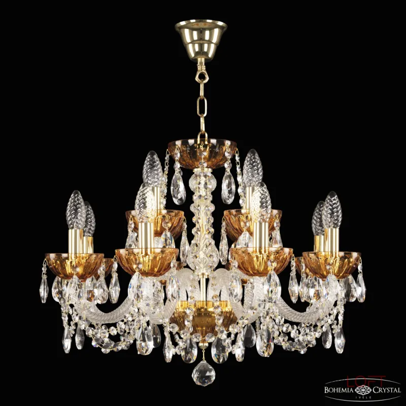 Подвесная люстра Bohemia Ivele Crystal 5402 5402/8+4/195 G Amber/M-1H Подвесная люстра Bohemia Ivele Crystal 5402 5402/8+4/195 G Amber/M-1H