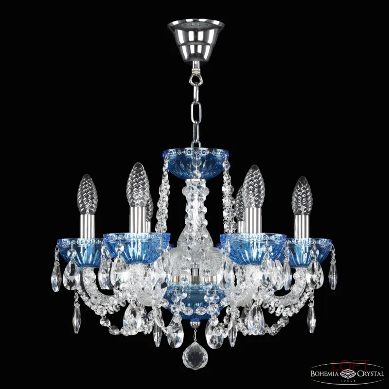 Подвесная люстра Bohemia Ivele Crystal 5402 5402/6/141 Ni Aquamarine/M-1G
