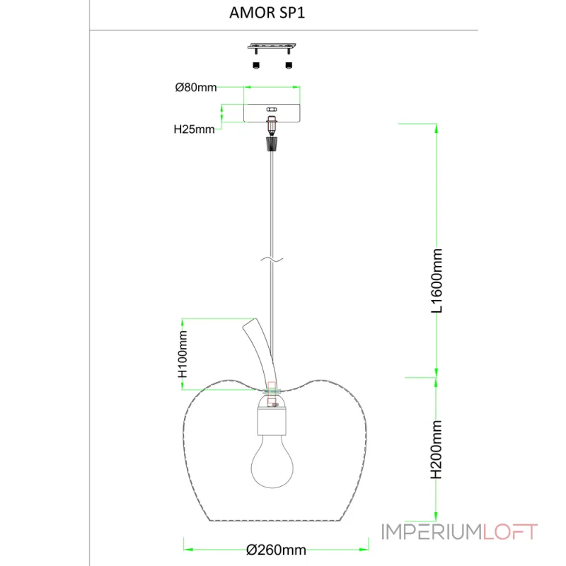 Подвесной светильник Crystal Lux AMOR SP1 LIGHT GREEN Подвесной светильник Crystal Lux AMOR SP1 LIGHT GREEN