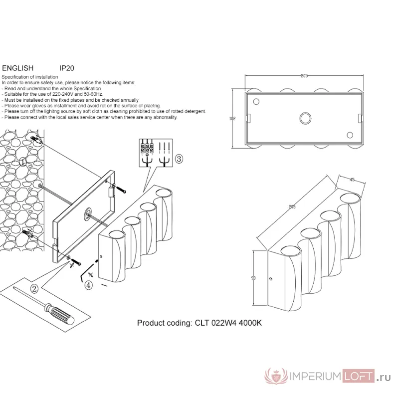Бра Crystal Lux CLT 022W4 BL-GO 4000K