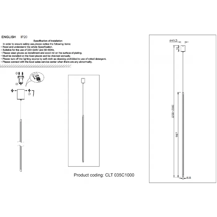 Светильник подвесной Crystal Lux CLT 035C1000 GO от ImperiumLoft